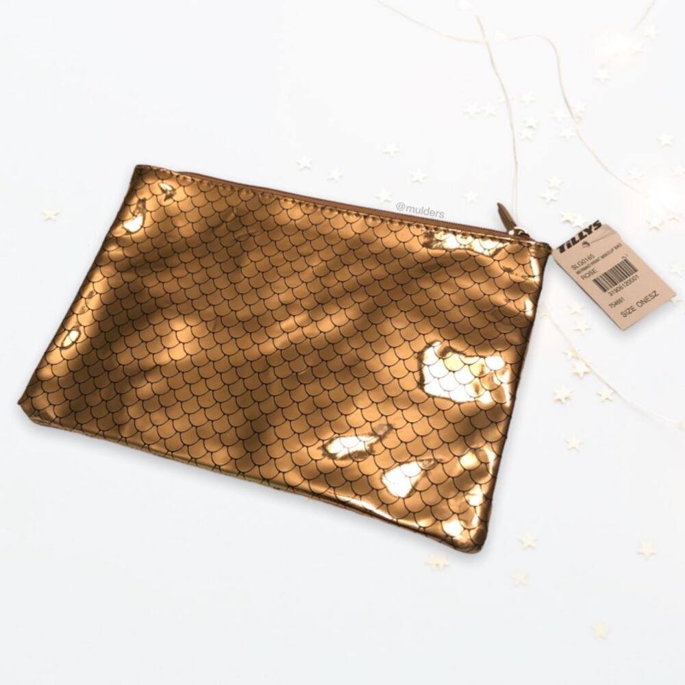 Tilly's Shiny Mermaid Gold Fish Scale Travel Storage Makeup Bag
